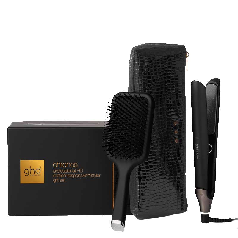 Chronos Styler Black Gift Set With Paddle Brush & Bag by ghd