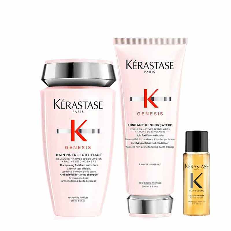 Genesis Nutri Anti Hair Fall Fortifying Shampoo & Conditioner Duo With Free Elixir Ultime Oil by Kérastase