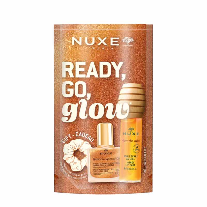 Ready Go Glow Honey Lip Oil & Gold Shimmer Oil Gift Set by NUXE